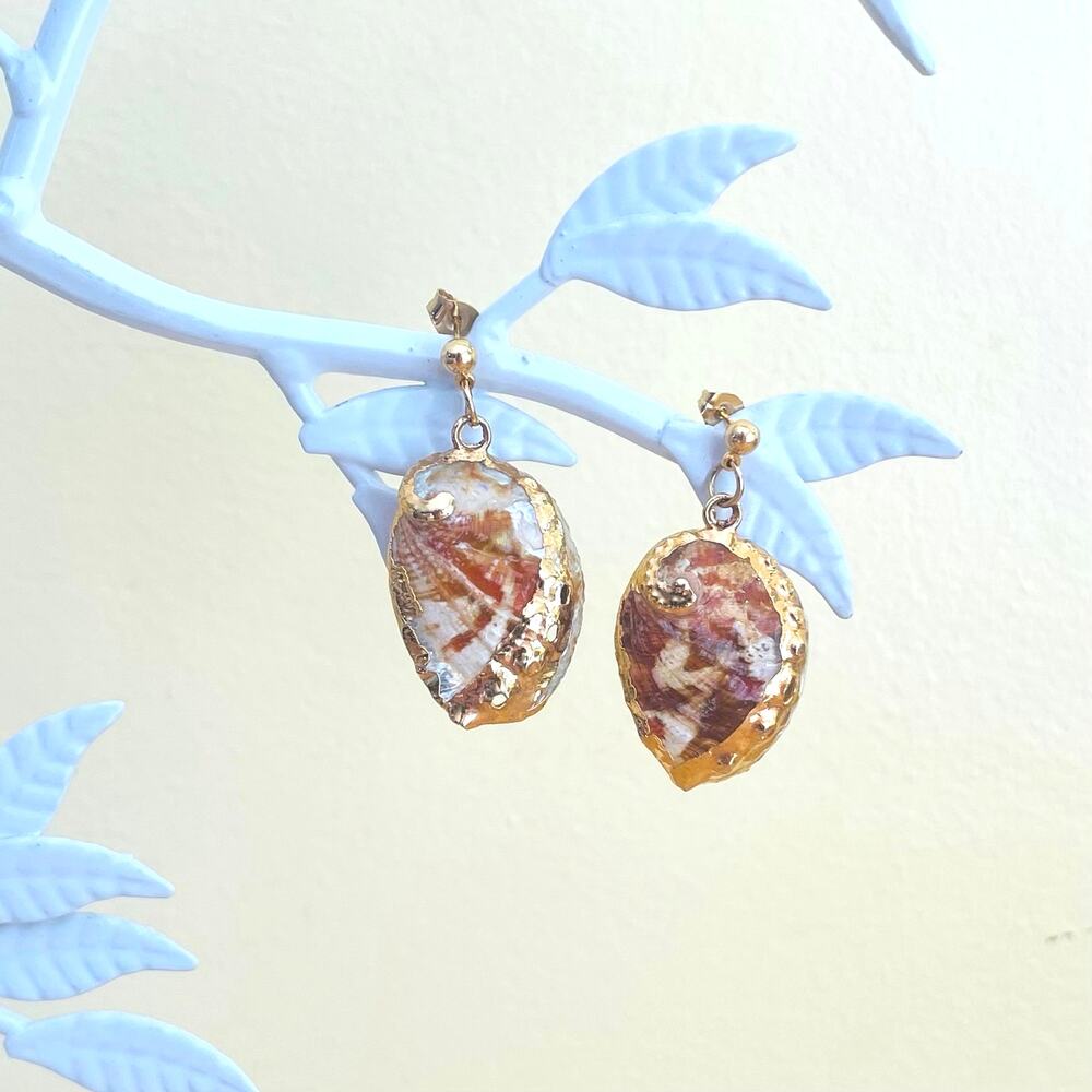 Coastal Boho Abalone Shell Gold Plate Drop Earrings Drop Artisan Statement Posts